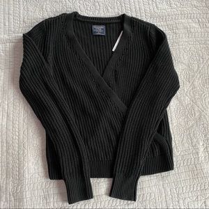 NWT A&F Black Knit Faux Wrap Sweater